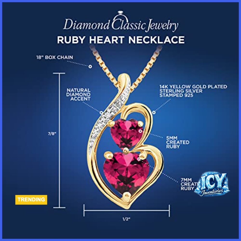 Lab Created Ruby Heart Necklace Diamond Accents Y… - image 2